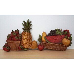 2 Vtg 70s Homco Home Interior Fruit Basket Wall Plaque Decor Retro Art